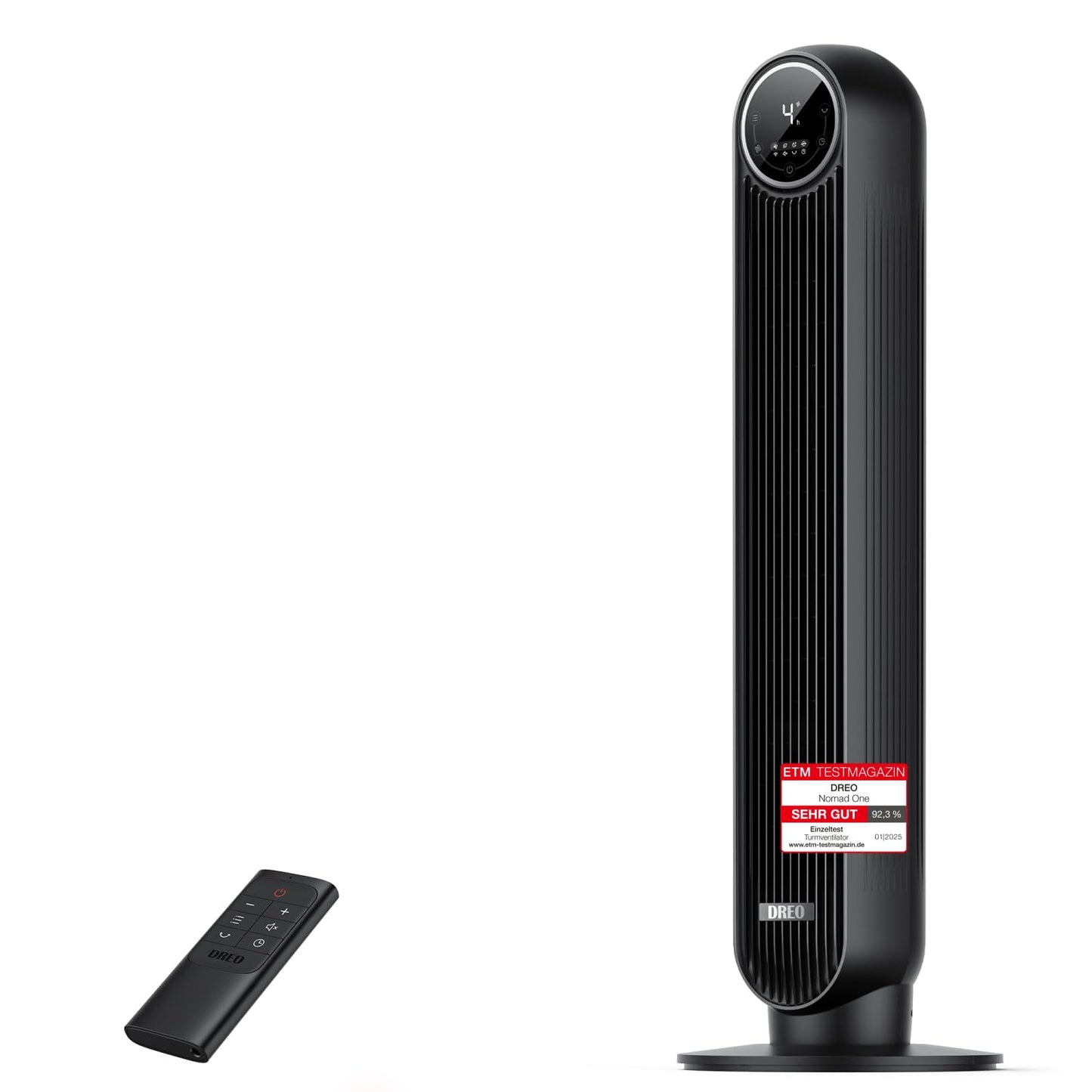 Dreo Turmventilator Nomad One, 7,6 m/s, 20dB leise, 90° Oszillation, 4 Geschwindigkeiten, 4 Modi, 8 Std Timer, für Schlafzimmer, Schwarz