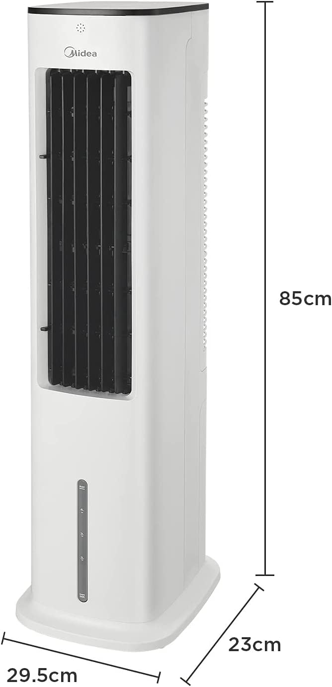 Midea 4-in-1 Mobile Klimaanlage ohne Abluftschlauch, Turmventilator, Wasserkühlung, Luftbefeuchter, 5L Wassertank, 355m³/h, Ionisation, Fernbedienung