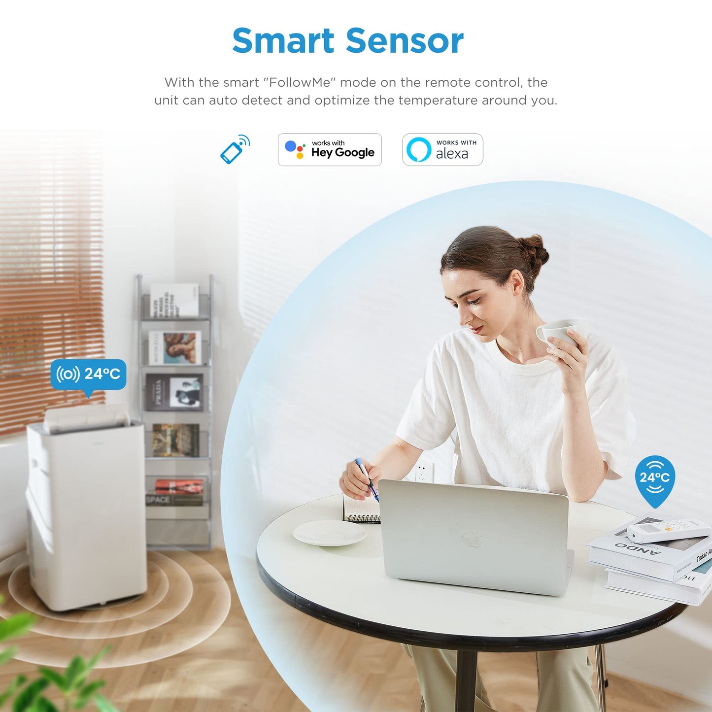 Midea Mobile Klimaanlage 9000 BTU – Silent Cool 26 Pro WF, 3-in-1 mit App, Alexa, Google Home, Abluftschlauch, für Räume bis 88 m³