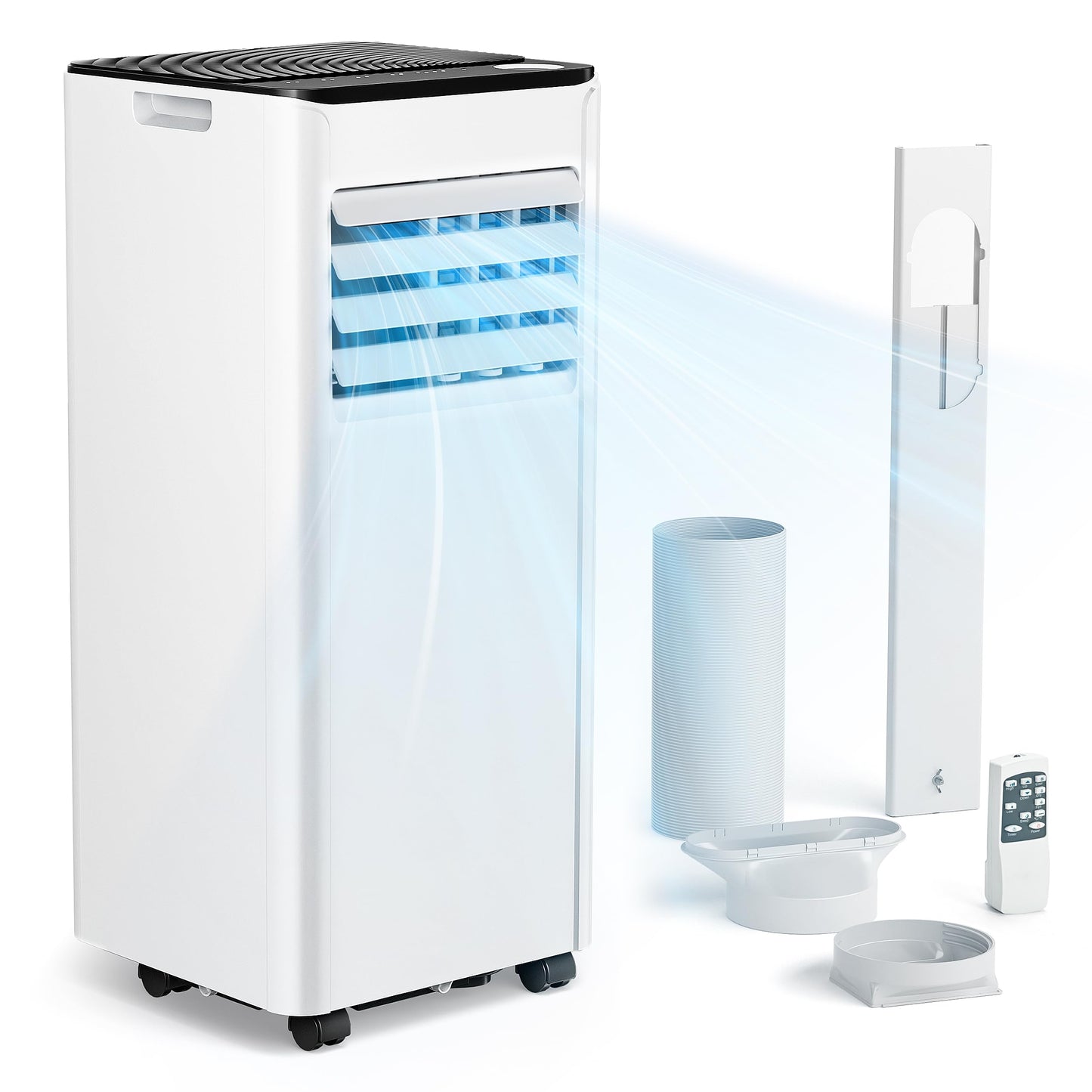 Mobile Klimaanlage 9000 BTU – 4-in-1 mit Abluftschlauch, <48 dB, Fernbedienung, Timer, Display, Fenster-Set, für Räume bis 25 m²