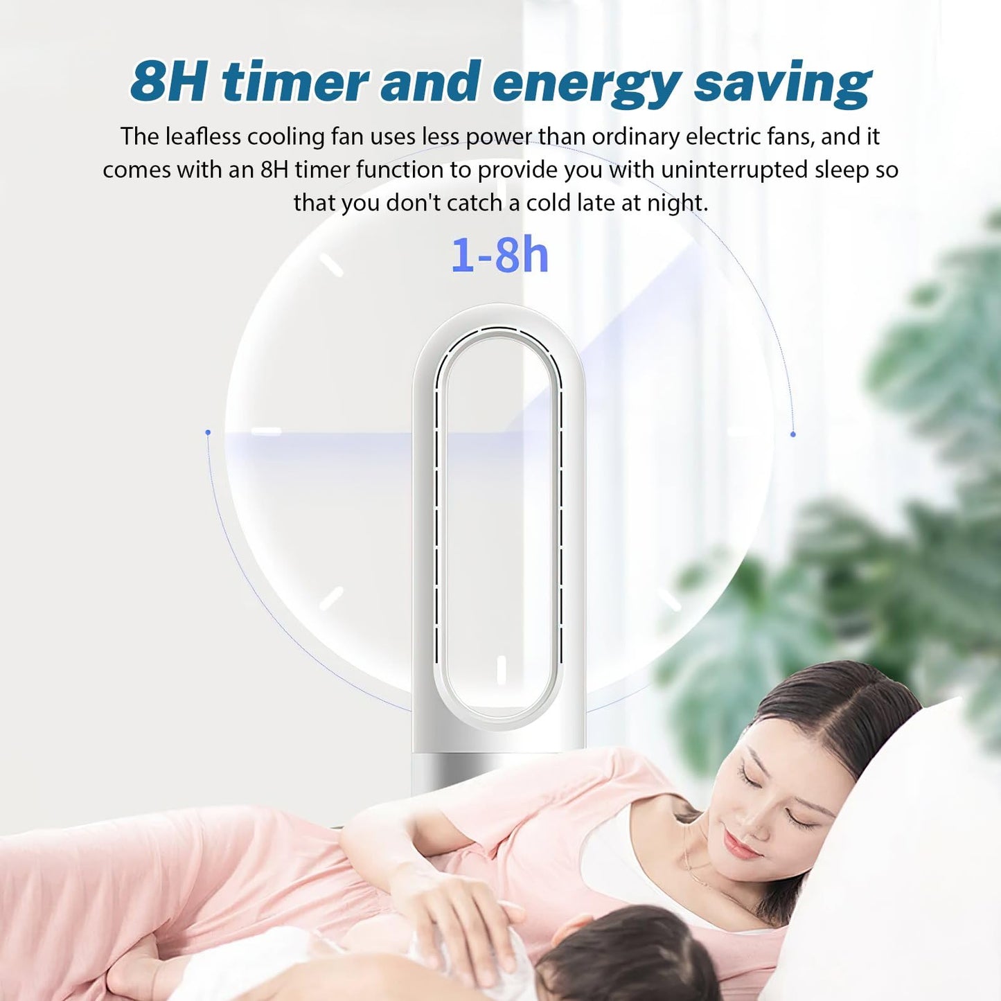 Rotorloser Ventilator mit Luftreiniger, 18-Zoll, leise, 8 Geschwindigkeiten, 80° Oszillation, Fernbedienung, 8H Timer, LED-Anzeige, Bladeless, Silber