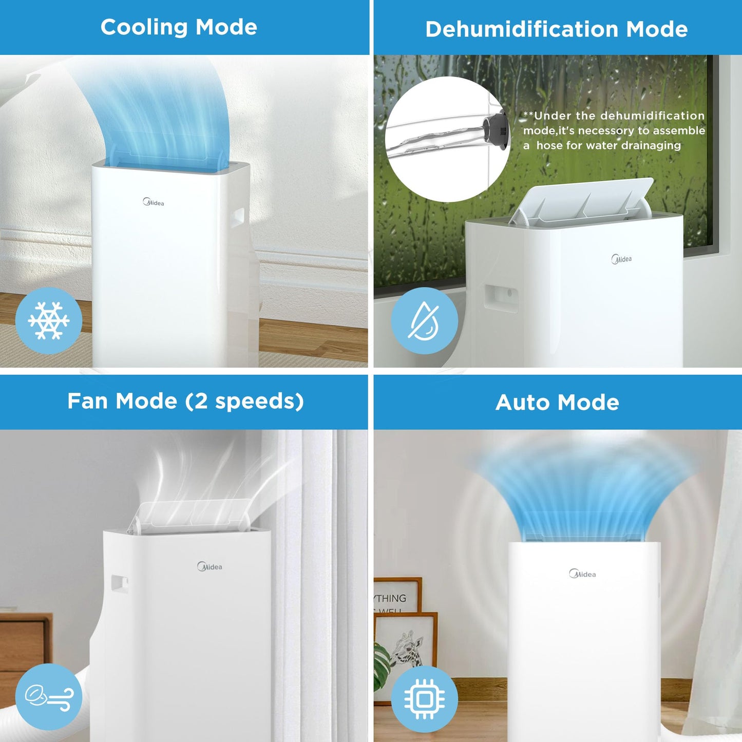 Midea Mobile Klimaanlage 9000 BTU – Silent Cool 26 Pro WF, 3-in-1 mit App, Alexa, Google Home, Abluftschlauch, für Räume bis 88 m³