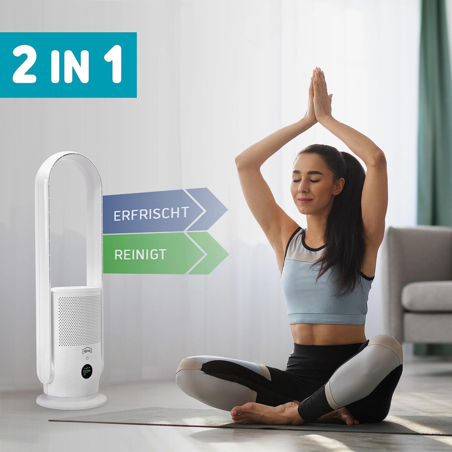 nm djive ARC 2in1 Turmventilator & Luftreiniger HEPA 14, leise, Alexa-kompatibel, App, Fernbedienung, oszillierend, weiß