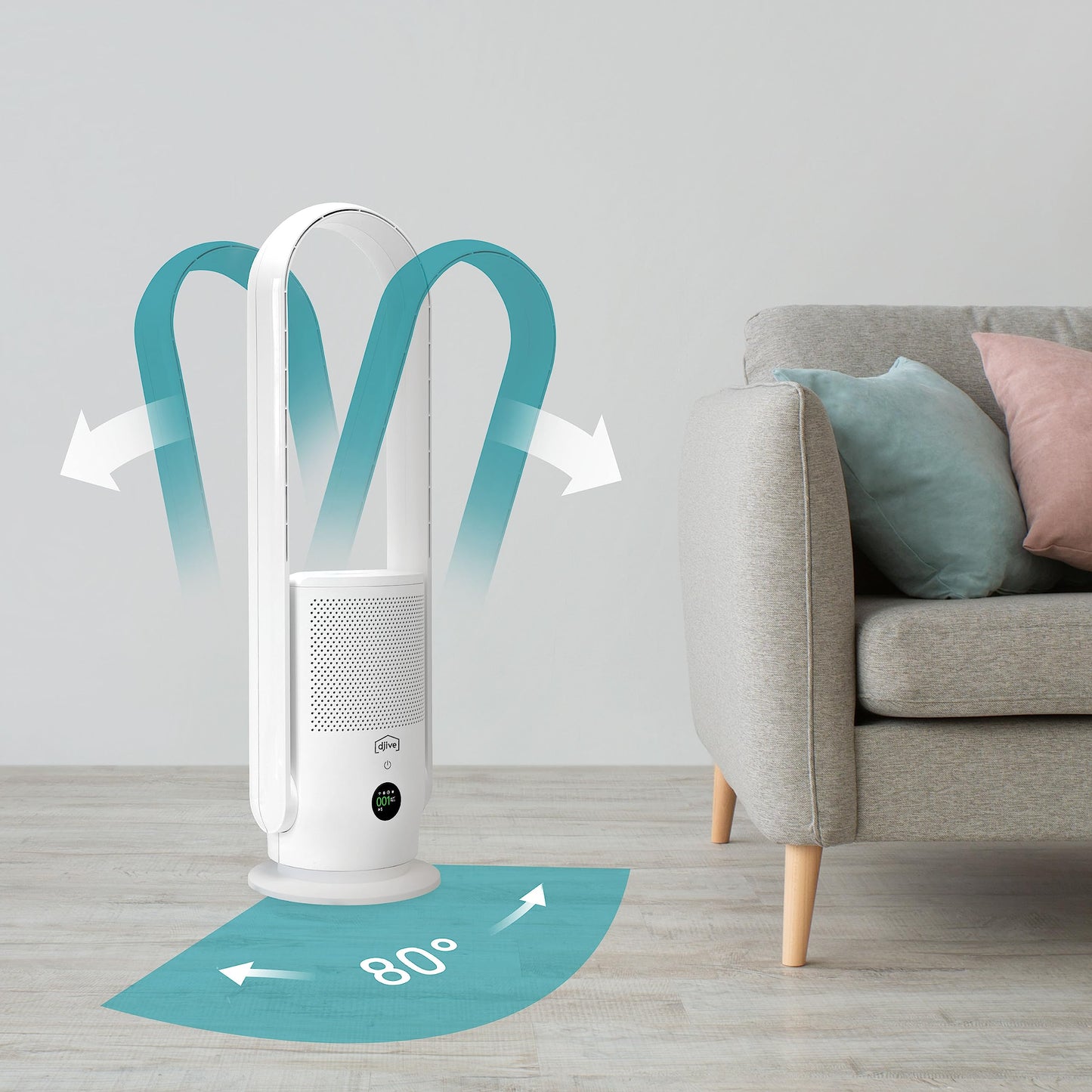nm djive ARC 2in1 Turmventilator & Luftreiniger HEPA 14, leise, Alexa-kompatibel, App, Fernbedienung, oszillierend, weiß