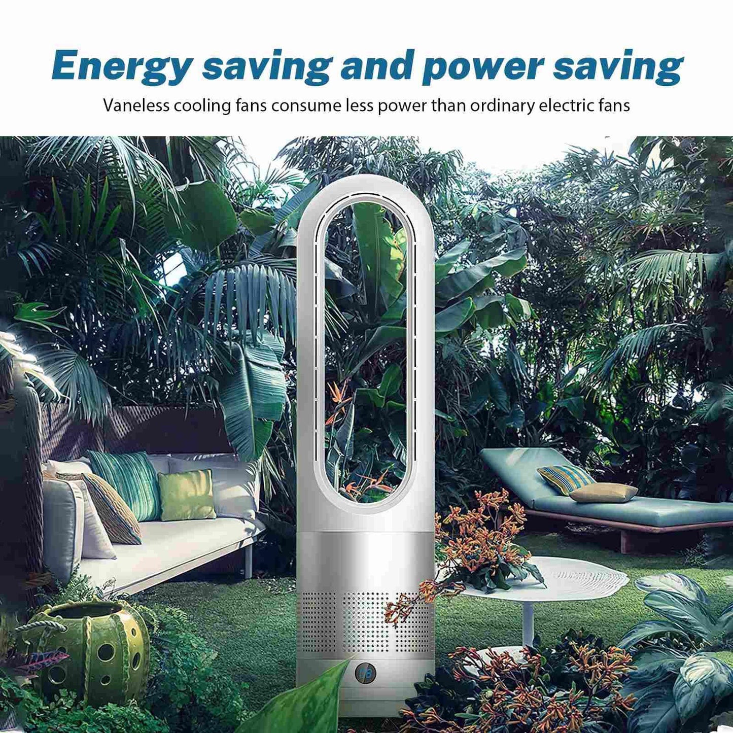 Rotorloser Ventilator mit Luftreiniger, 18-Zoll, leise, 8 Geschwindigkeiten, 80° Oszillation, Fernbedienung, 8H Timer, LED-Anzeige, Bladeless, Silber