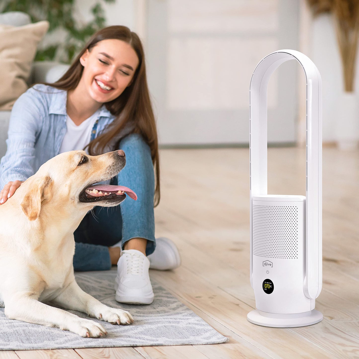 nm djive ARC 2in1 Turmventilator & Luftreiniger HEPA 14, leise, Alexa-kompatibel, App, Fernbedienung, oszillierend, weiß