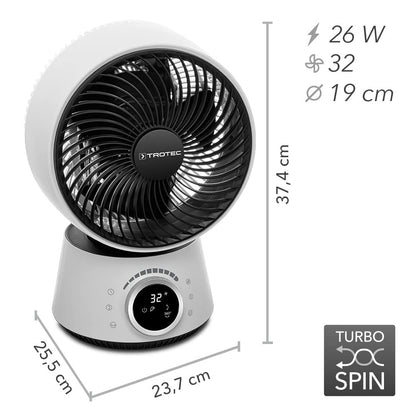 TROTEC 360°-Turbo-Ventilator TVE 100, 26W, 32 Geschwindigkeiten, Duftöl-Diffuser, Timer (1-12 Std), IR-Fernbedienung
