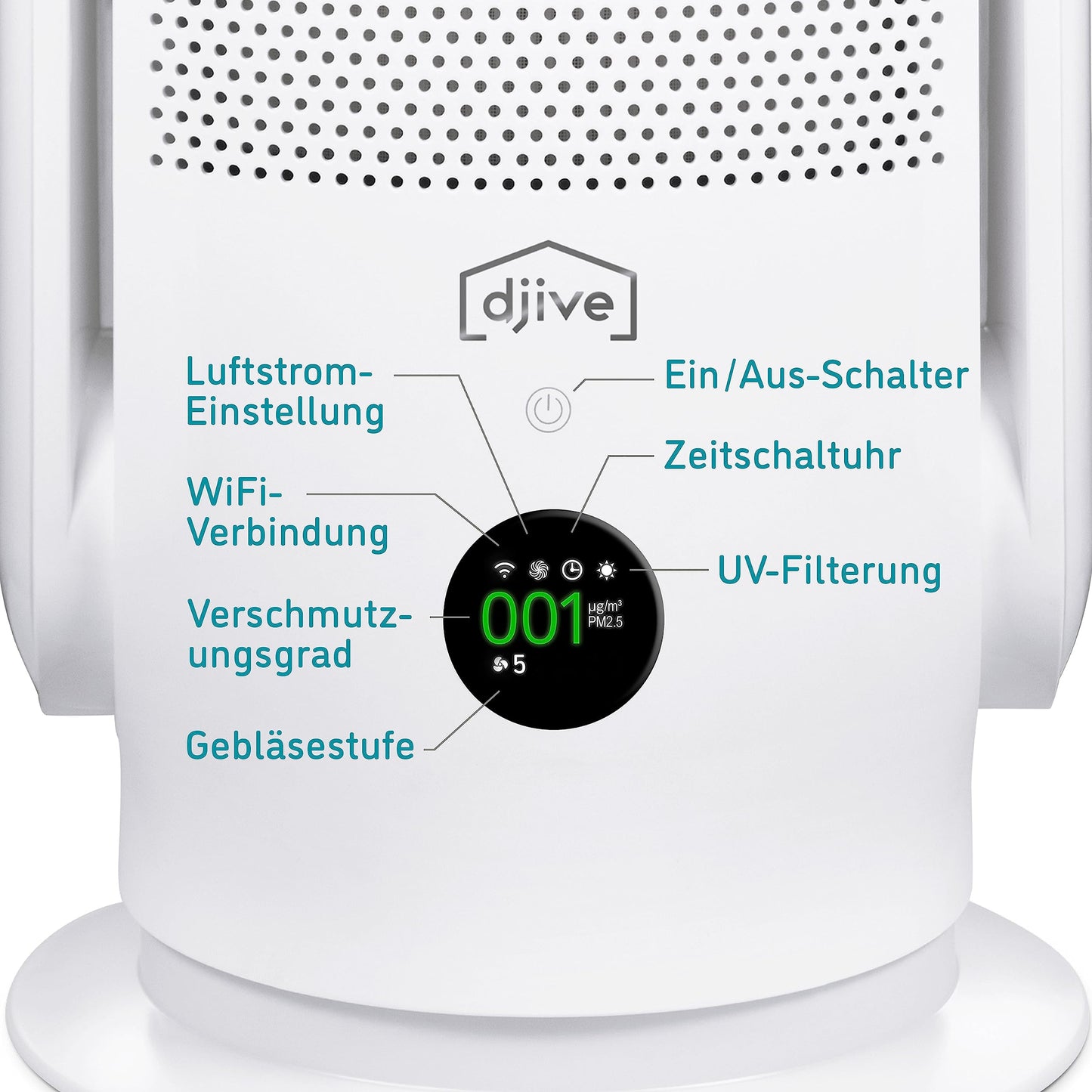 nm djive ARC 2in1 Turmventilator & Luftreiniger HEPA 14, leise, Alexa-kompatibel, App, Fernbedienung, oszillierend, weiß
