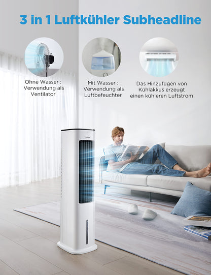 Midea 4-in-1 Mobile Klimaanlage ohne Abluftschlauch, Turmventilator, Wasserkühlung, Luftbefeuchter, 5L Wassertank, 355m³/h, Ionisation, Fernbedienung