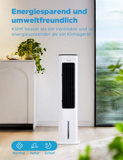 Midea 4-in-1 Mobile Klimaanlage ohne Abluftschlauch, Turmventilator, Wasserkühlung, Luftbefeuchter, 5L Wassertank, 355m³/h, Ionisation, Fernbedienung